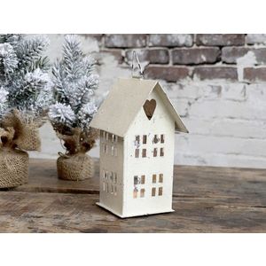 Krémový antik kovový domek na svíčku - 8*9*15cm 52047-19 obraz