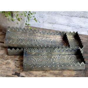 Set 3ks mosazný antik kovový podnos s patinou Flowre - 40*18*5cm 64661-13 obraz