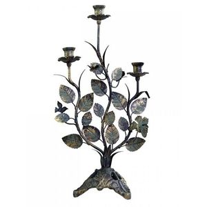 Kovový 3-ramenný vintage svícen s listy Leaves - 27*15*50 cm 71047320 (71473-20) obraz