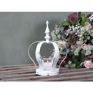 Bílý vintage kovový dekorativní svícen koruna Crow - Ø15*21cm 71590-19 obraz