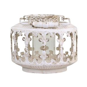 Krémová antik kovová lucerna Fleur-de-lis - Ø22 *20 cm 25540-19 obraz
