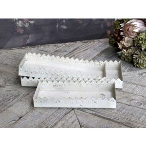 Set 3ks krémový antik kovový podnos s patinou Flowre - 40*18*5cm 64661-19 obraz