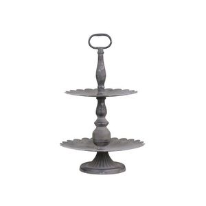 Šedý antik kovový 2-patrový etažér Lace edge - Ø 27*42 cm 64593-00 obraz