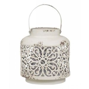 Krémová antik kovová lucerna Fleur-de-pot - Ø15 *16cm 25356-19 obraz