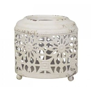 Krémová antik kovová lucerna Fleur-de-wire - Ø13 *12cm 71377-19 obraz
