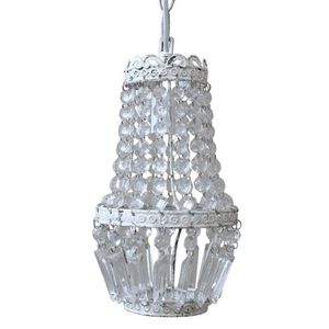 Bílý vintage ručně vyrobený lustr s kamínky Chandelié - 14*26cm/E14/ 60W 70717-01 obraz