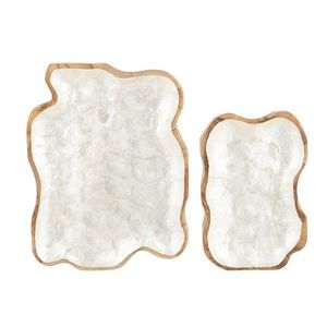 2ks dřevěný podnos s perleťovým vnitřkem Enamell white - 40*3*31/30*3*24cm 21010 obraz