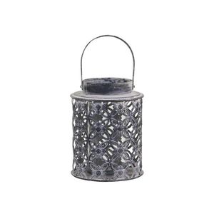Šedá plechová antik lucerna s květy Ornion - Ø14*18cm 25530-00 obraz