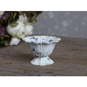 Krémová antik plechová mistička na noze Fanio - Ø 9*5 cm 64045219 (64452-19) obraz