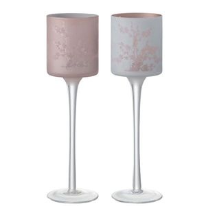 2ks růžový a modrý skleněný svícen na úzké noze na čajovou svíčku Sakura - Ø 7*25 cm 21812 obraz