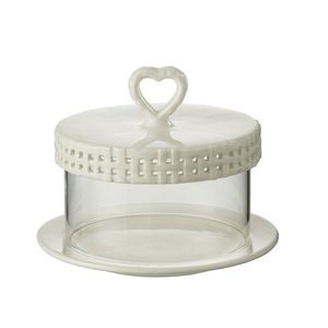 Bílý keramický servírovací podnos s poklopem Hella White - Ø16*13 cm 34651 obraz