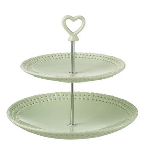 Zelený keramický 2-patrový etažér Hella Pastel Green - Ø 25*23 cm 34676 obraz