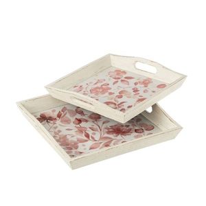 2ks dřevěný podnos s květinovým dekorem Tray Roses - 39*39*5/ 35*35*4 cm 23219 obraz