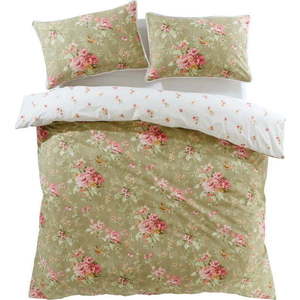 Bílo-zelené prodloužené povlečení na dvoulůžko 230x220 cm Penelope Floral – Catherine Lansfield obraz