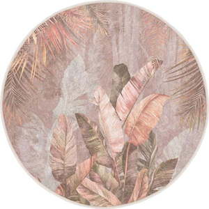 Světle růžový pratelný kulatý koberec ø 100 cm Dusty Leaves – Mila Home obraz
