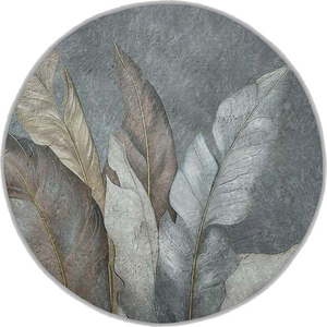 Zeleno-šedý pratelný kulatý koberec ø 100 cm Dusty Leaves – Mila Home obraz