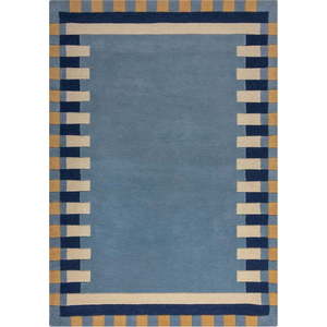 Modrý ručně tkaný vlněný koberec 120x170 cm Kai Wool Border – Flair Rugs obraz
