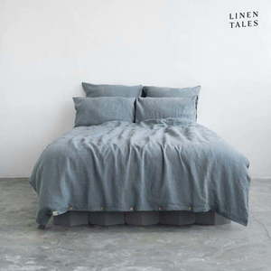 Světle modré lněné prodloužené povlečení na dvoulůžko 200x220 cm – Linen Tales obraz