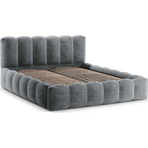 Šedá čalouněná dvoulůžková postel s úložným prostorem a roštem 160x200 cm Lupine – Micadoni Home obraz
