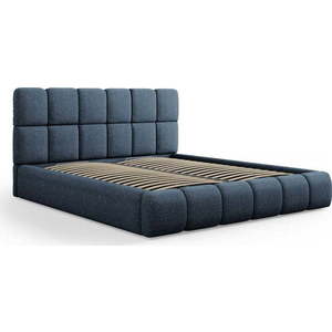 Tmavě modrá čalouněná dvoulůžková postel s úložným prostorem s roštem 160x200 cm Bellis – Micadoni Home obraz
