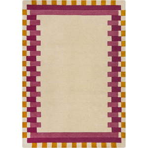 Žluto-růžový ručně tkaný vlněný koberec 160x230 cm Kai Wool Border – Flair Rugs obraz