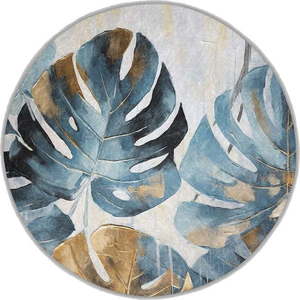 Modrý pratelný kulatý koberec ø 120 cm Golden Leaves – Mila Home obraz