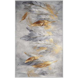Pratelný koberec v šedé a zlaté barvě 80x150 cm Golden Feathers – Mila Home obraz