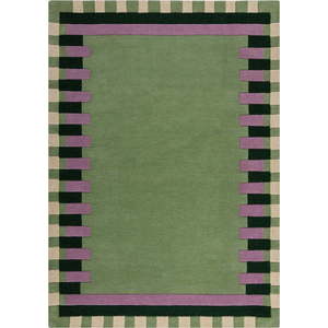 Zeleno-fialový ručně tkaný vlněný koberec 200x290 cm Kai Wool Border – Flair Rugs obraz