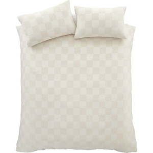 Krémové prodloužené povlečení na dvoulůžko z materiálu bouclé 230x220 cm Cosy Checkerboard – Catherine Lansfield obraz