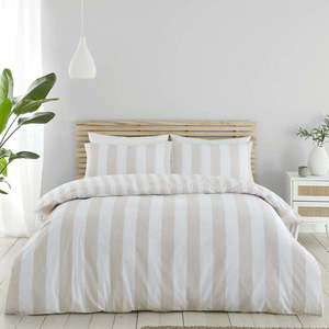 Prodloužené bílo-béžové povlečení na dvoulůžko 230x220 cm Cove Stripe – Catherine Lansfield obraz