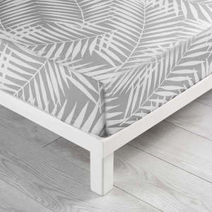 Bílo-šedé napínací bavlněné prostěradlo 90x190 cm Botania – douceur d'intérieur obraz