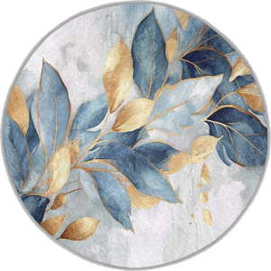 Pratelný kulatý koberec v modré a zlaté barvě ø 150 cm Golden Leaves – Mila Home obraz
