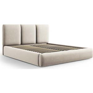 Krémová sametová čalouněná dvoulůžková postel s úložným prostorem s roštem 160x200 cm Brody – Mazzini Beds obraz
