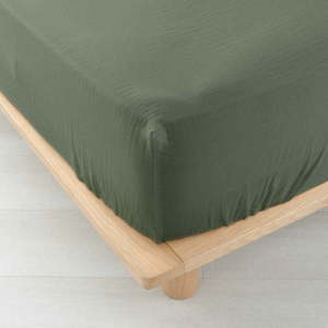 Khaki napínací mušelínové prostěradlo 160x200 cm Angelia – douceur d'intérieur obraz