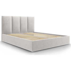 Světle šedá čalouněná dvoulůžková postel s úložným prostorem s roštem 160x200 cm Juniper – Mazzini Beds obraz