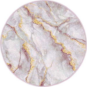 Světle růžový/ve zlaté barvě pratelný kulatý koberec ø 80 cm Marble – Mila Home obraz