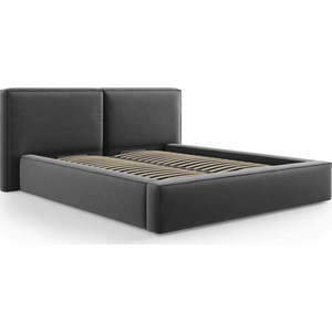 Tmavě šedá sametová čalouněná dvoulůžková postel s úložným prostorem s roštem 200x200 cm Arendal – Cosmopolitan Design obraz