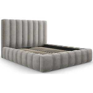 Světle šedá čalouněná dvoulůžková postel s úložným prostorem s roštem 160x200 cm Kelp – Micadoni Home obraz