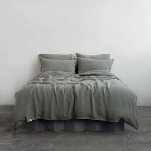 Khaki prodloužené lněné povlečení na dvoulůžko 200x220 cm – Linen Tales obraz