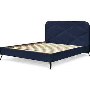 Tmavě modrá čalouněná dvoulůžková postel s roštem 140x190 cm Prune – Bobochic Paris obraz