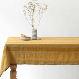 Lněný ubrus 200x200 cm Amber Bronze Stripes – Linen Tales obraz