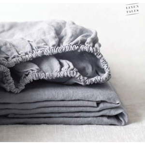 Světle šedé napínací lněné prostěradlo 140x200 cm Light Grey – Linen Tales obraz