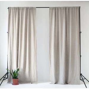 Béžový lněný závěs s tunýlkem Linen Tales Night Time, 250 x 140 cm obraz