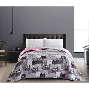 Oboustranný šedý přehoz z mikrovlákna DecoKing Cat Invasion, 220 x 240 cm obraz