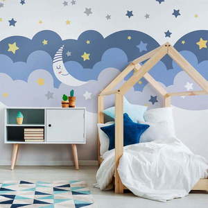 Nástěnná samolepka Ambiance Scandinavian Clouds With Stars And Moon obraz
