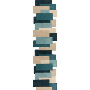 Modro-béžový vlněný běhoun 60x230 cm Abstract Collage – Flair Rugs obraz