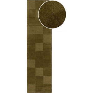 Khaki ručně tkaný vlněný běhoun 60x230 cm Checkerboard – Flair Rugs obraz
