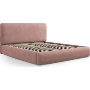 Růžová čalouněná dvoulůžková postel s úložným prostorem s roštem 200x200 cm Colonel – Cosmopolitan Design obraz