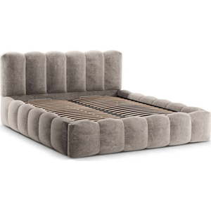 Světle hnědá čalouněná dvoulůžková postel s úložným prostorem a roštem 200x200 cm Lupine – Micadoni Home obraz