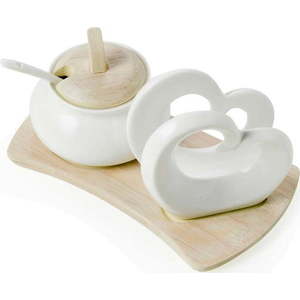 Sada cuřenky a držáku na ubrousky z porcelánu a bambusu Brandani Double Heart obraz